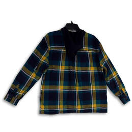 Womens Multicolor Plaid Long Sleeve Hooded Button-Up Shirt Size Large alternative image