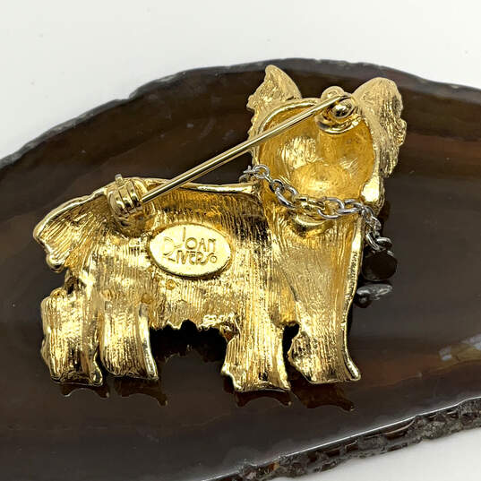 Designer Joan Rivers Gold-Tone Yorkshire Terrier Dog Shape Brooch Pin image number 2
