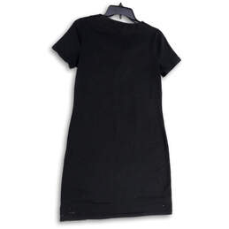 Womens Black Short Sleeve Lace Up Neck Knee Length Shift Dress Size Small