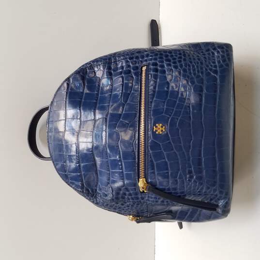 Buy the Tory Burch Women's Blue Croc Embossed Leather Mini Backpack |  GoodwillFinds