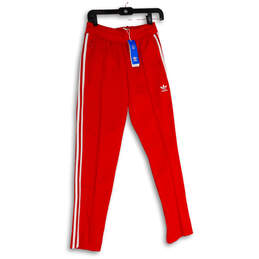 NWT Mens Red White Elastic Waist Zipped Pockets Pull-On Track Pants Size S