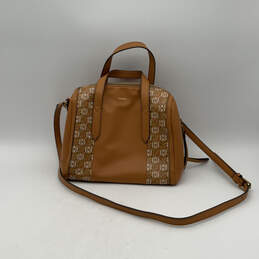 Womens Brown Leather Printed Double Handle Zipper Crossbody Bag Purse alternative image