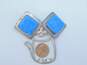 ATI Mexico & Artisan 925 Modernist Blue Faux Stone Square Clip On Earrings & Cut Out Kitten Cat Brooch 30.2g image number 6