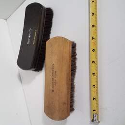 VTG. Pair Of 100% Horse hair Wooden Shoe Polishing Brushes Approx. 7x2 In.