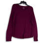 Womens Purple Round Neck Stretch Long Sleeve Pullover T-Shirt Size Large image number 1
