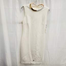 Calvin Klein Women's White Sleeveless Gold Metal Collar Sheath Dress Size 8 NWT