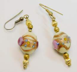 Artisan Goldtone Faux Cloisonne Floral & Dichroic Art Glass Beaded Drop Earrings 15.8g alternative image