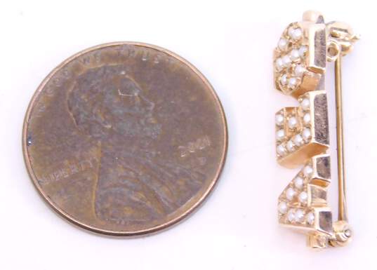 VNTG 10K Yellow Gold Seed Pearl Fraternity Pin 3.0g image number 6