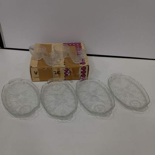 Vintage 8pc Anchor Hocking Clear Glass Snack Set IOB image number 1