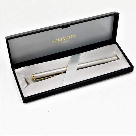 Mikimoto International ~ Two-Tone Gold & Chrome Ballpoint Pen with Pearl image number 1
