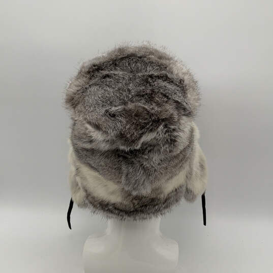 Mens Gray White Fur Lined Tie Fashionable Aviator Trapper Hat One Size image number 5
