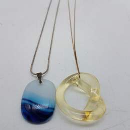 Gold Over Sterling Silver Glass Pendant Necklace Bundle 2pcs 20.0g