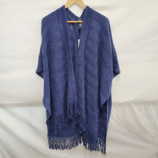 NWT Vince Camuto WM's Blue Indigo Fringe Knitted Shawl Size O/S image number 1
