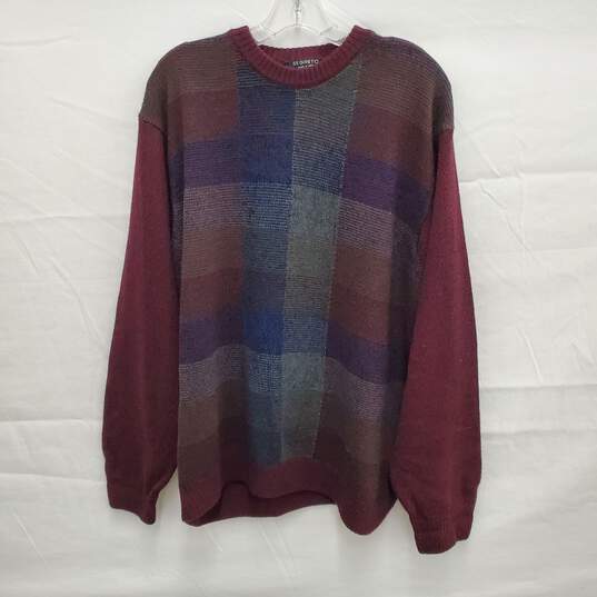 VTG 80's MN's Segreto Burgundy Plaid Crewneck Wool Blend Sweater  Size L image number 1