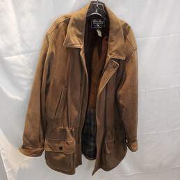 Eddie Bauer Outdoor Outfitters Long Brown Full Zip/Button Leather Jacket Size L