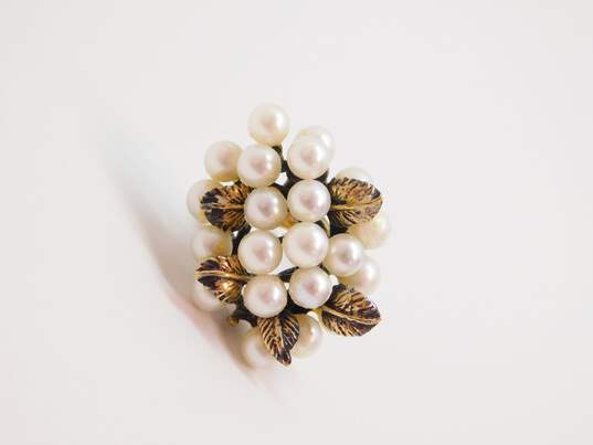 Vintage 14K Yellow Gold Pearl Cluster Floral Ring 9.8g image number 5