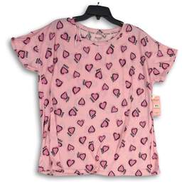 NWT Womens Pink Printed Crew Neck Short Sleeve Pullover T-Shirt Size X-Large