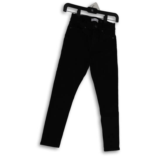 Womens Black Stretch Denim Dark Wash Pockets Skinny Leg Jeans Size 00/24 image number 1