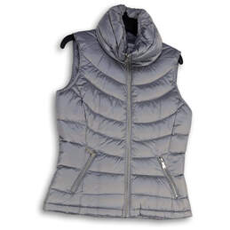 Womens Silver Quilted Mock Neck Pockets Full-Zip Puffer Vest Size Small