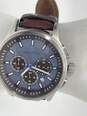 Mens Blue Dial Brown Leather Strap Analog Chronograph Wristwatch 82.7g image number 2