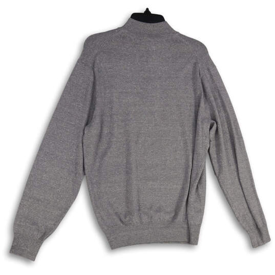 Mens Gray Knitted Long Sleeve Mock Neck 1/4 zip Pullover Sweater Size M image number 2