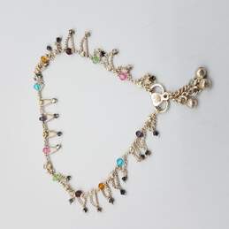 925 Silver Multi Colored Glass Fringe Style Chain Anklet 10½in
