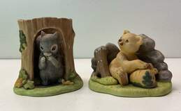 2 Woodlands Surprises Squirrel and Bear Porcelain Figurines