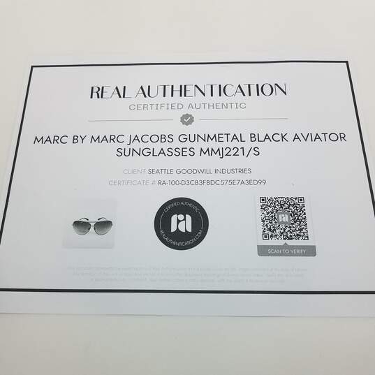 AUTHENTICATED Marc by Marc Jacobs Gunmetal Black Aviator Sunglasses image number 6