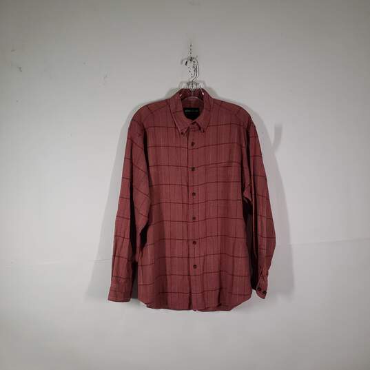 Mens Cotton Plaid Long Sleeve Collared Button-Up Shirt Size Medium image number 1