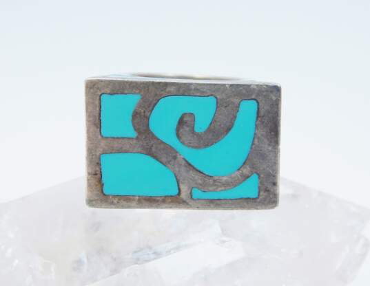 HOB Mexican Artisan 925 Sterling Silver Faux Turquoise Inlay Chunky Ring 17.4g image number 1