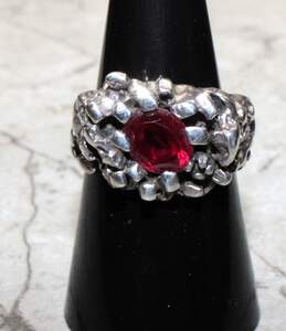 Artisan JJP Signed Sterling Silver Ruby Ring Size 7.75 - 11.4g alternative image