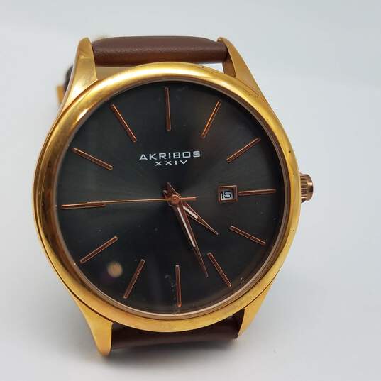 Akribos XXIV 42mm Analog Date Gold Tone Watch 60g image number 1