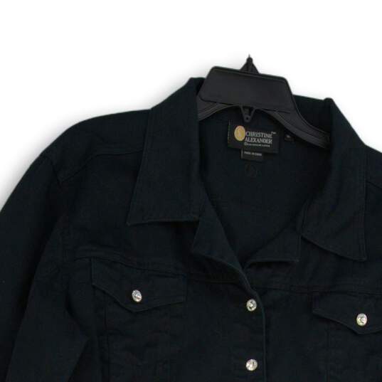 Christine Alexander Womens Black Long Sleeve Button Front Denim Jacket Size XL image number 3