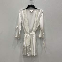 NWT Oscar De La Renta Womens White Silk Long Sleeve Tie Waist Kimono Robe Size S
