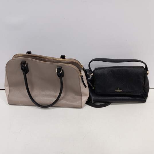 Bundle of 2 Kate Spade Taupe Leather Handbags (Brown/Beige/Black and Black) image number 1