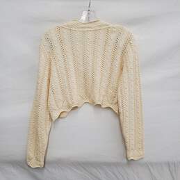 Hand Knitted WM's 100% Algodao Ivory Cropped Frayed Cardigan Size M alternative image