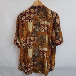Vintage 100% silk brown mixed print short sleeve shirt women's L alternative image