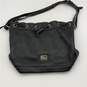 Womens Black Leather Inner Outer Zipper Pocket Drawstring Bucket Bag Purse image number 1