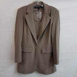 Women's tan classic fit blazer with front flap pockets 6