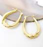 14K Yellow Gold Textured Oblong Hoop Earrings 1.7g image number 2
