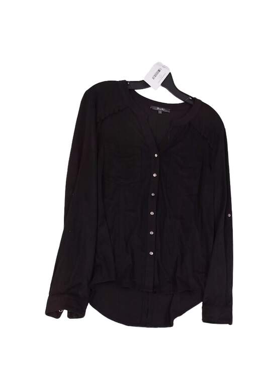 Womens Black Long Sleeve V Neck Casual Button Up Shirt Size Small image number 1