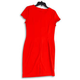 Womens Red Pleated Short Sleeve Keyhole Neck Back Zip Sheath Dress Size 10 alternative image