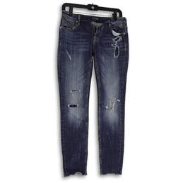 Womens Blue Stretch Medium Wash Distressed Denim Skinny Jeans Size W26/L27