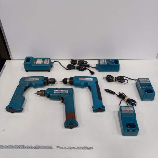 Bundle Of 3 Assorted MAKITA Drills w/ Chargers & Power Cord image number 1