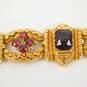 Vintage ART Arthur Pepper Goldtone Faceted Red Glass Etruscan Style Panels Linked Bracelet 38.3g image number 4