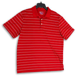 Mens Red White 78 Golf Stay Dry Striped Spread Collar Polo Shirt Size Large