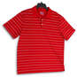 Mens Red White 78 Golf Stay Dry Striped Spread Collar Polo Shirt Size Large image number 1