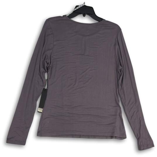 NWT Womens Gray Keyhole Neck Long Sleeve Pullover Blouse Top Size Large image number 2