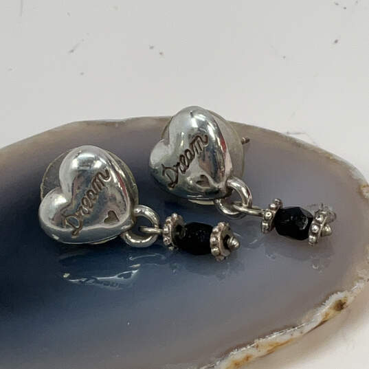Designer Brighton Silver-Tone Heart Black Faceted Crystal Dangle Earrings image number 2