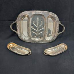 English Silver MFG. Silver Plated Meat Tray With 2 Side Dishes